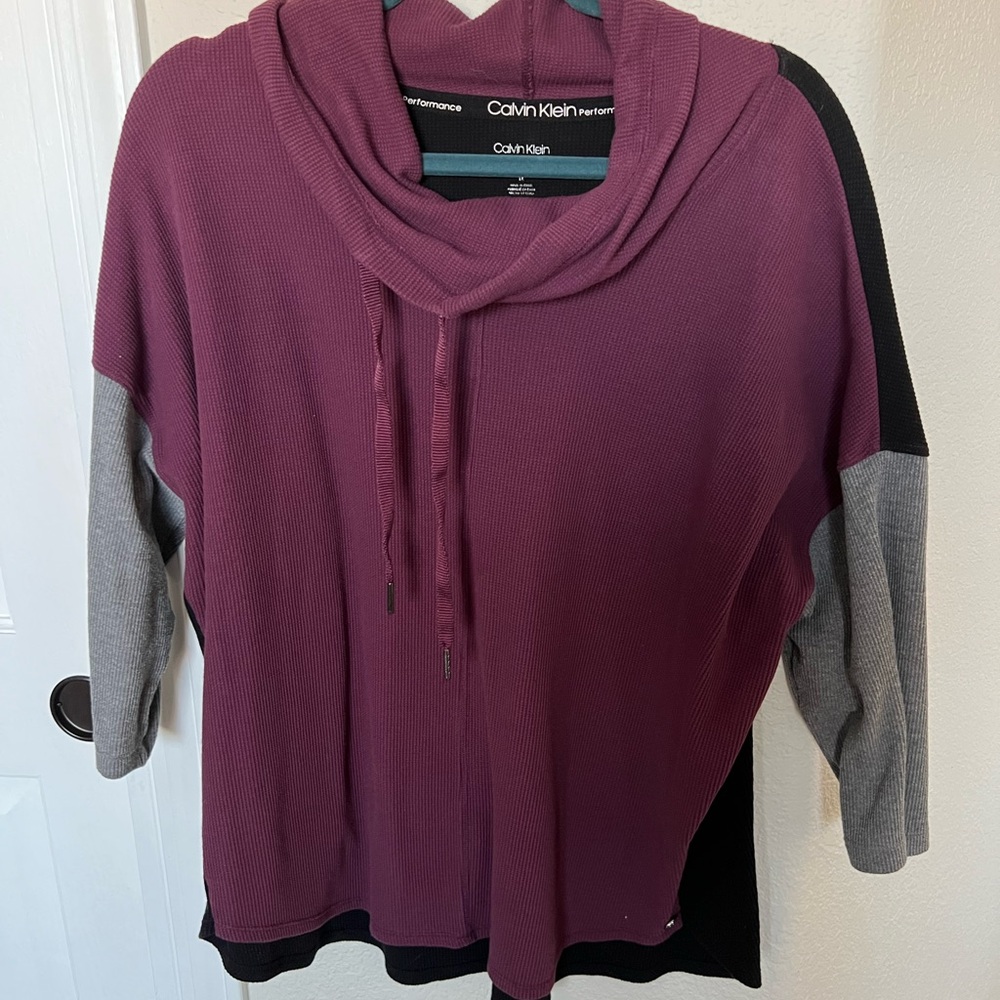 Calvin Klein Plum and Charcoal Cowl Neck Top